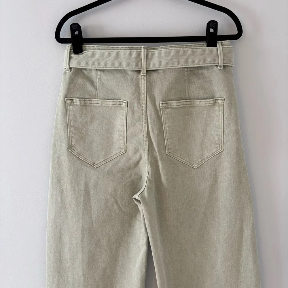 EUC Driftwood Spencer Barrel Leg Pants Jeans Denim Belted Structured Green Sz 28